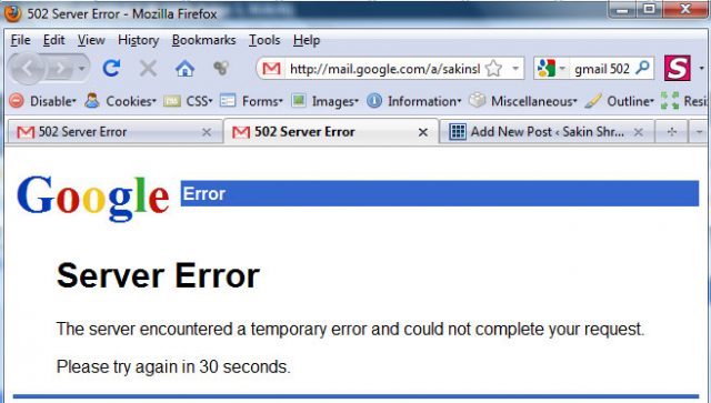 Gmail 502 Server Error