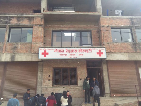 Entrance of Nepal Red Cross Society. Registering for blood donation